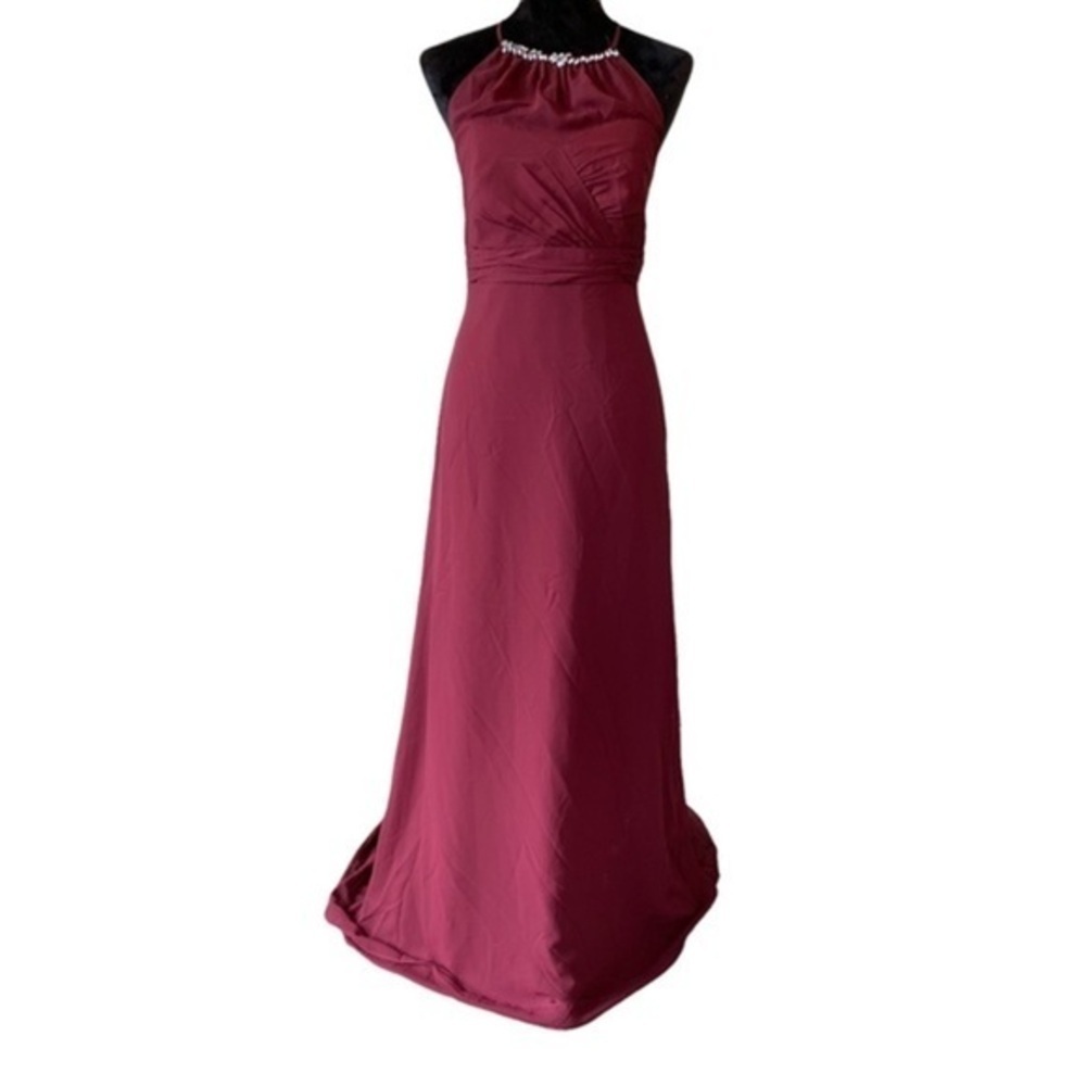 FORMAL Halter Chiffon Maroon Long Dress